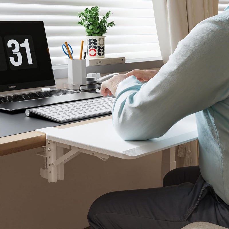 ETHU Ergonomics Desk Extender Tray, 25.6"x11.4" Large Size Foldable Keyboard Drawer Tray Clamp On, Armrest Support for Home and Office (White) - Image 5